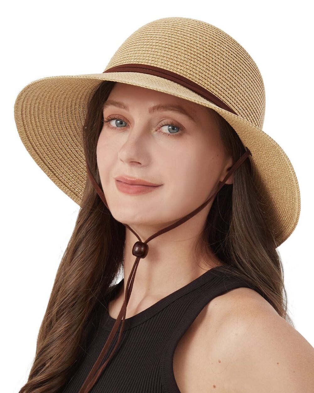 2012 Wide Brim Sun Hat with Wind Lanyard UPF Straw Sun Hats Summer Beach